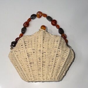 Sun N Sand Woven Shell-Shaped Handbag with Beaded Handle